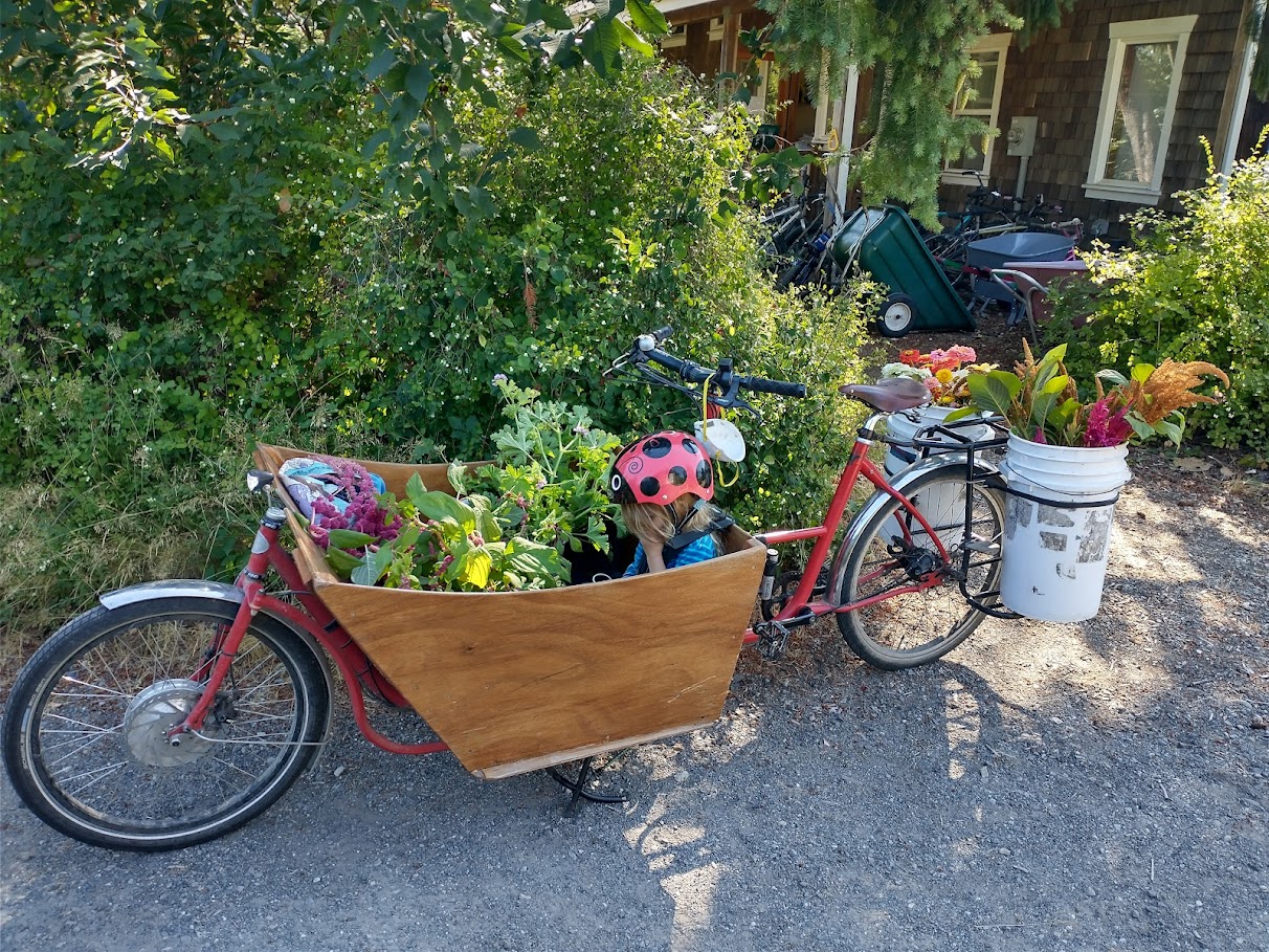 Liesel about to leave on a flower delivery.
